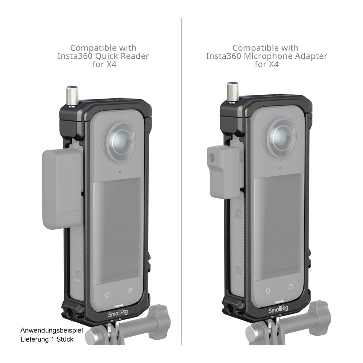 SmallRig 4278 Käfig für Insta360 X4 - Kompatibilität des SmallRig Käfigs mit Insta360 Quick Reader und Mikrofonadapter