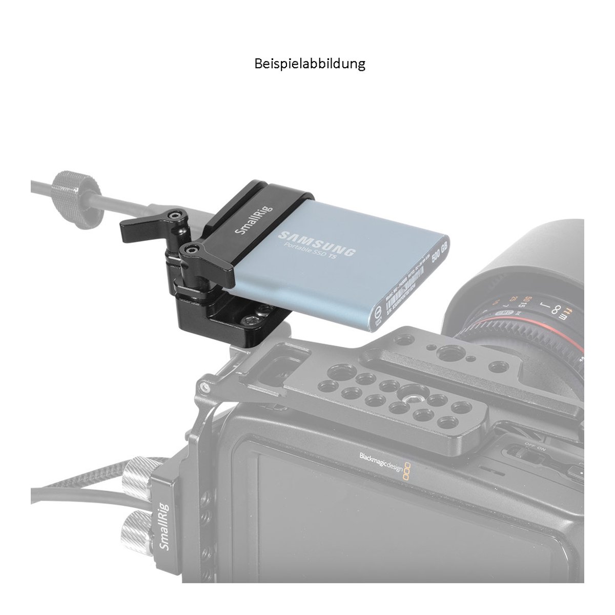 SmallRig 2245B Samsung T5 SSD Halterung für BMPCC 4K/6K und Z Cam - Anwendungsbeispiel mit Kamera und SSD