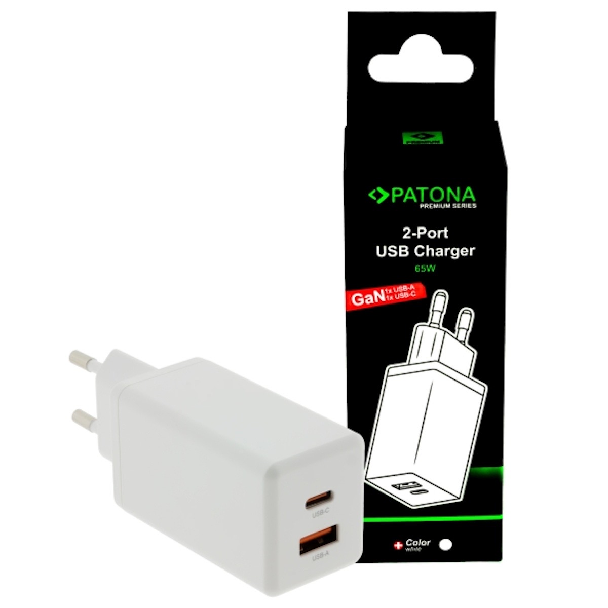 Patona Premium GaN PD65W Adapter 1xUSB-C 1xUSB-A PD3.0