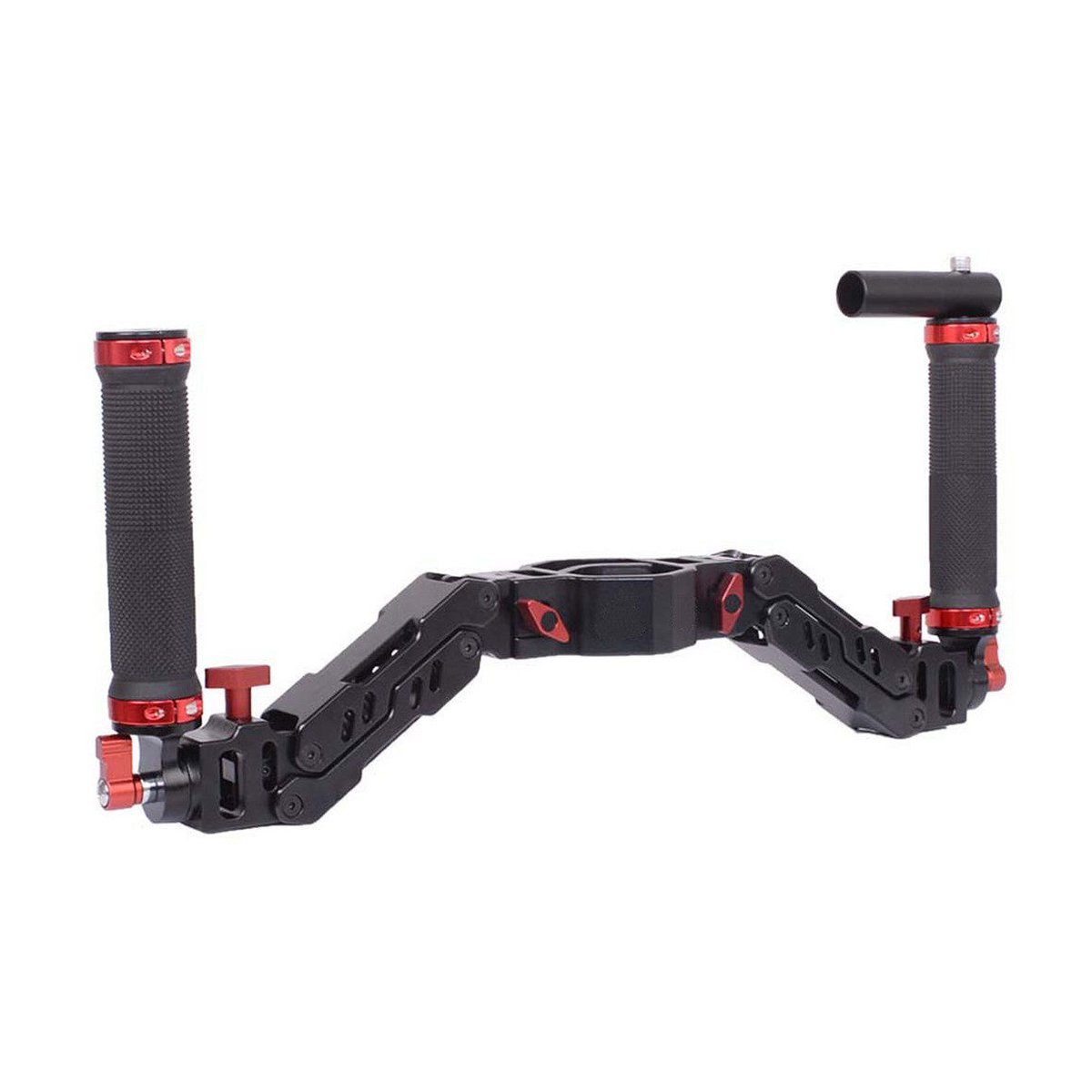 Caruba Alloy Spring Doppelgriff für Ronin S/Zhiyun Serie/Feiyu Serie - Kamera-Rig mit zwei Handgriffen, schwarz mit roten Akzenten, Frontansicht
