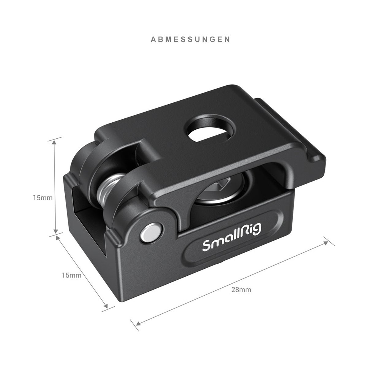 SmallRig 2418 universelle Kabelklemme selbstschließend (2 Stück) - ABMESSUNGEN des SmallRig Kamera-Adapters mit den Maßen 28x15x15mm