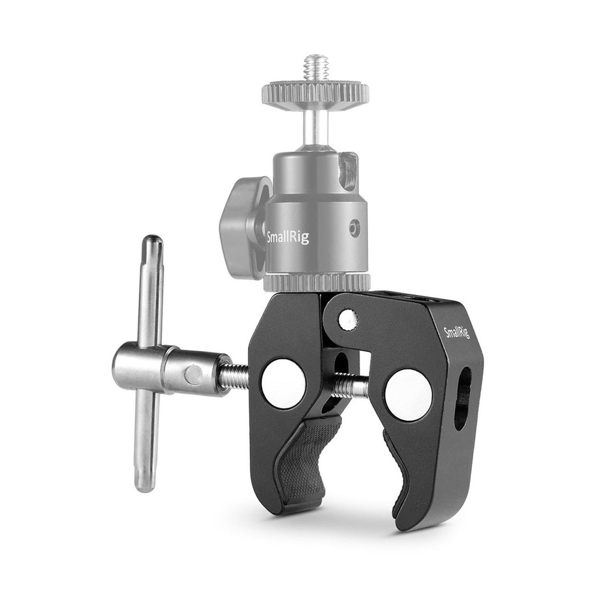 SmallRig 735 Super Clamp mit 1/4" und 3/8" Gewinde - Frontansicht: SmallRig Super Clamp mit Kugelgelenk.
