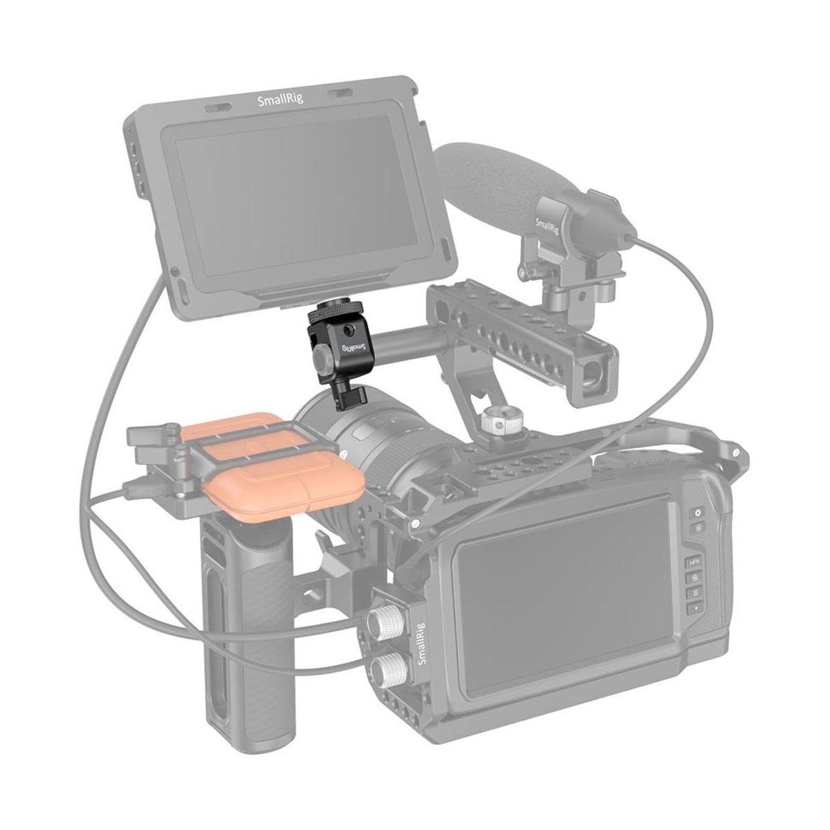SmallRig 860B Single Rail Block Stativadapter - Anwendungsbeispiel: Kamera-Setup mit SmallRig Monitorhalterung und Zubehör