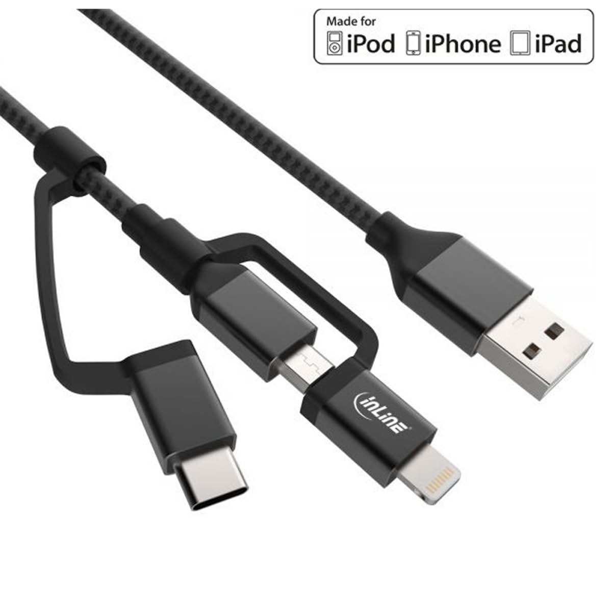 InLine 3in1 USB Kabel 1,5m Lightning Schwarz