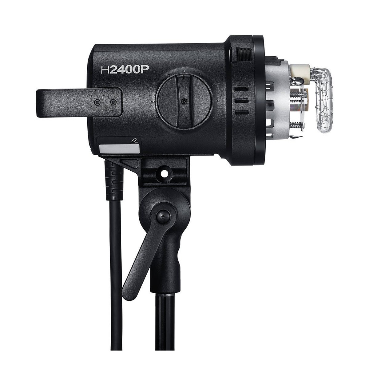 Godox Flash Tube for H2400P - Seitenansicht: Schwarzer Studioblitzkopf H2400P mit Blitzröhre und Griff
