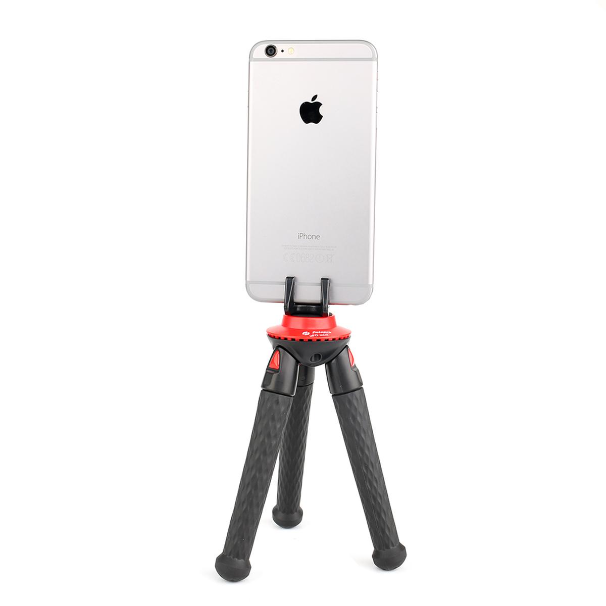fotopro_ufo_mini_schwarz_rot_stativ_mit_telefon-__gopro-halterung_050353970408