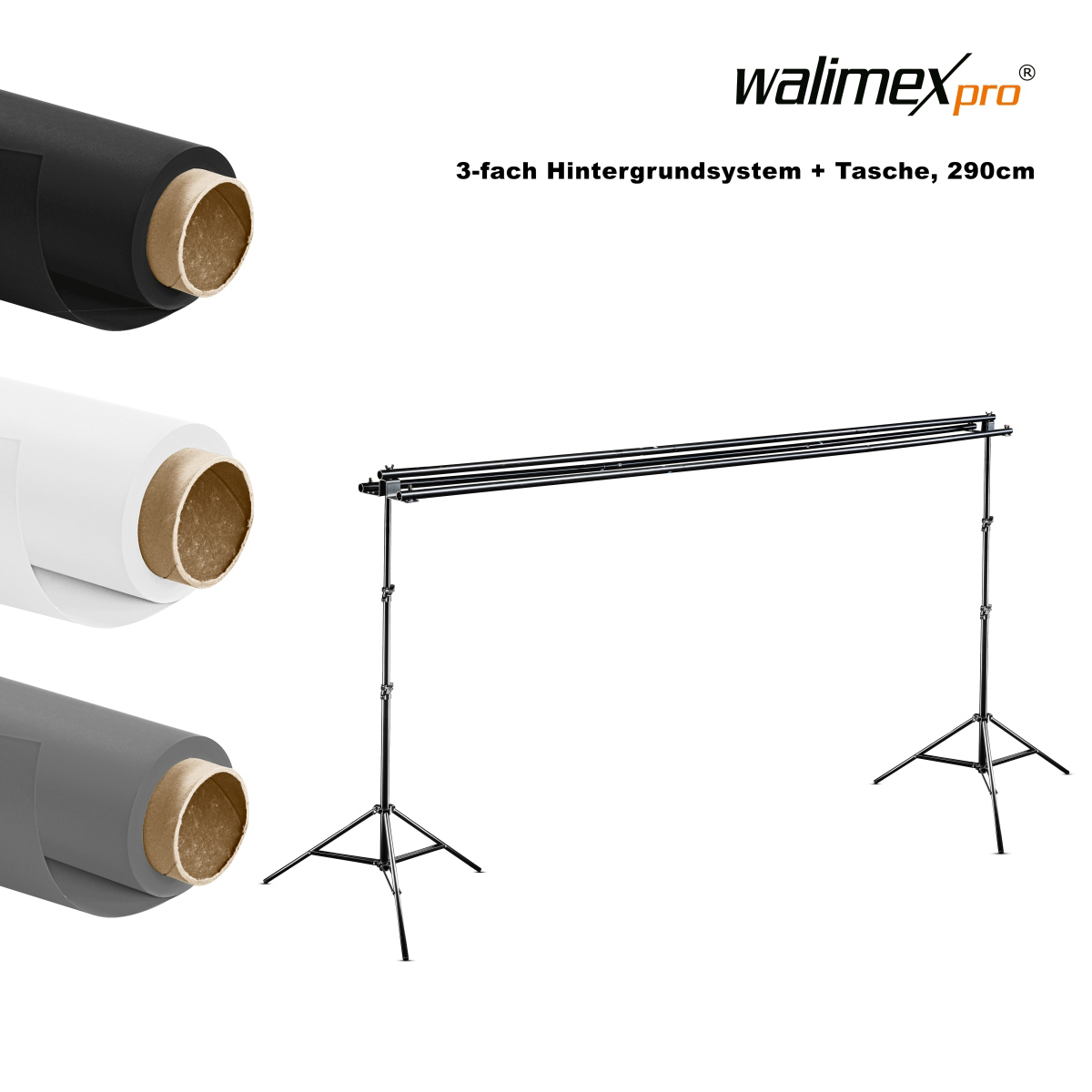 Walimex pro 3-fach Hintergrundsystem+Tasche, 290 cm Walimex pro 3-fach Hintergrundsystem+Tasche, 290 cm