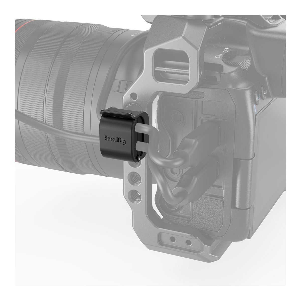 SmallRig 3685 Kamera-Kabelklemme - Detailansicht: SmallRig Kabelklemme am Kamera-Rig, sichert zwei Kabel SmallRig 3685 Kamera-Kabelklemme - Detailansicht: SmallRig Kabelklemme am Kamera-Rig, sichert zwei Kabel