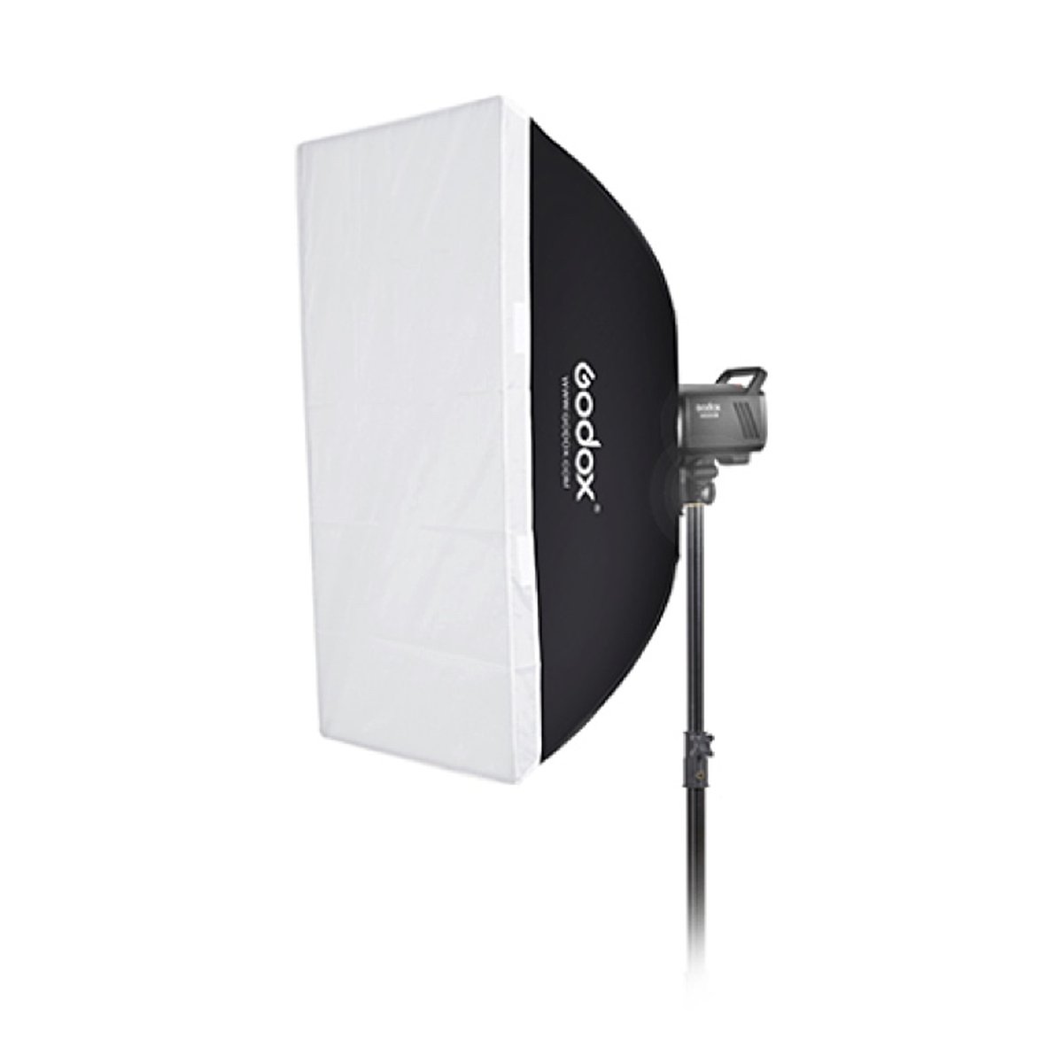 Godox Softbox Bowen's Mount - 60x90cm - Ansicht einer Godox Studio-Softbox mit Blitz und Stativ