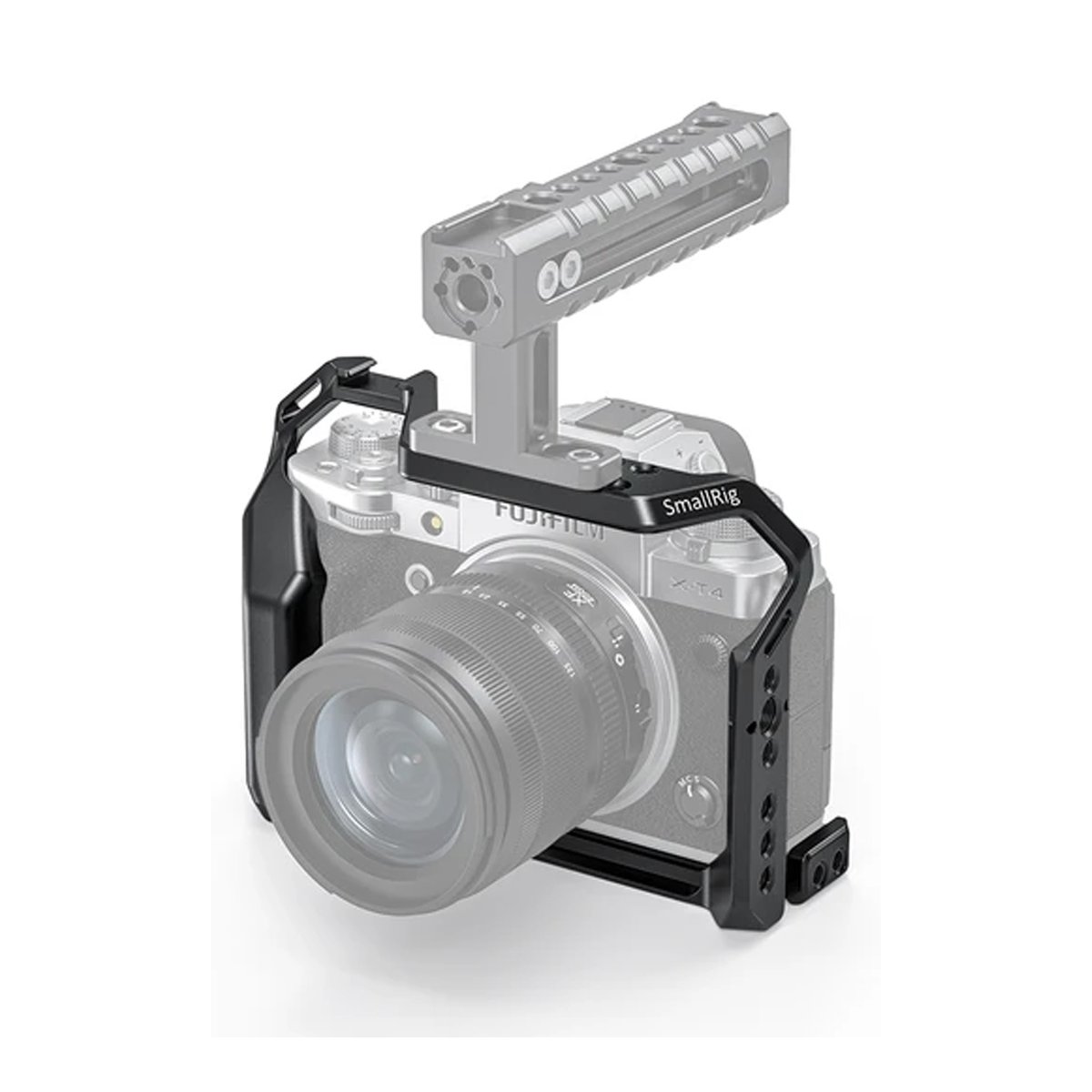 SmallRig 2808 Cage für Fujifilm X-T4 - Anwendungsbeispiel: SmallRig Kamera-Cage & Top-Griff an Fujifilm Kamera, Vorderansicht.