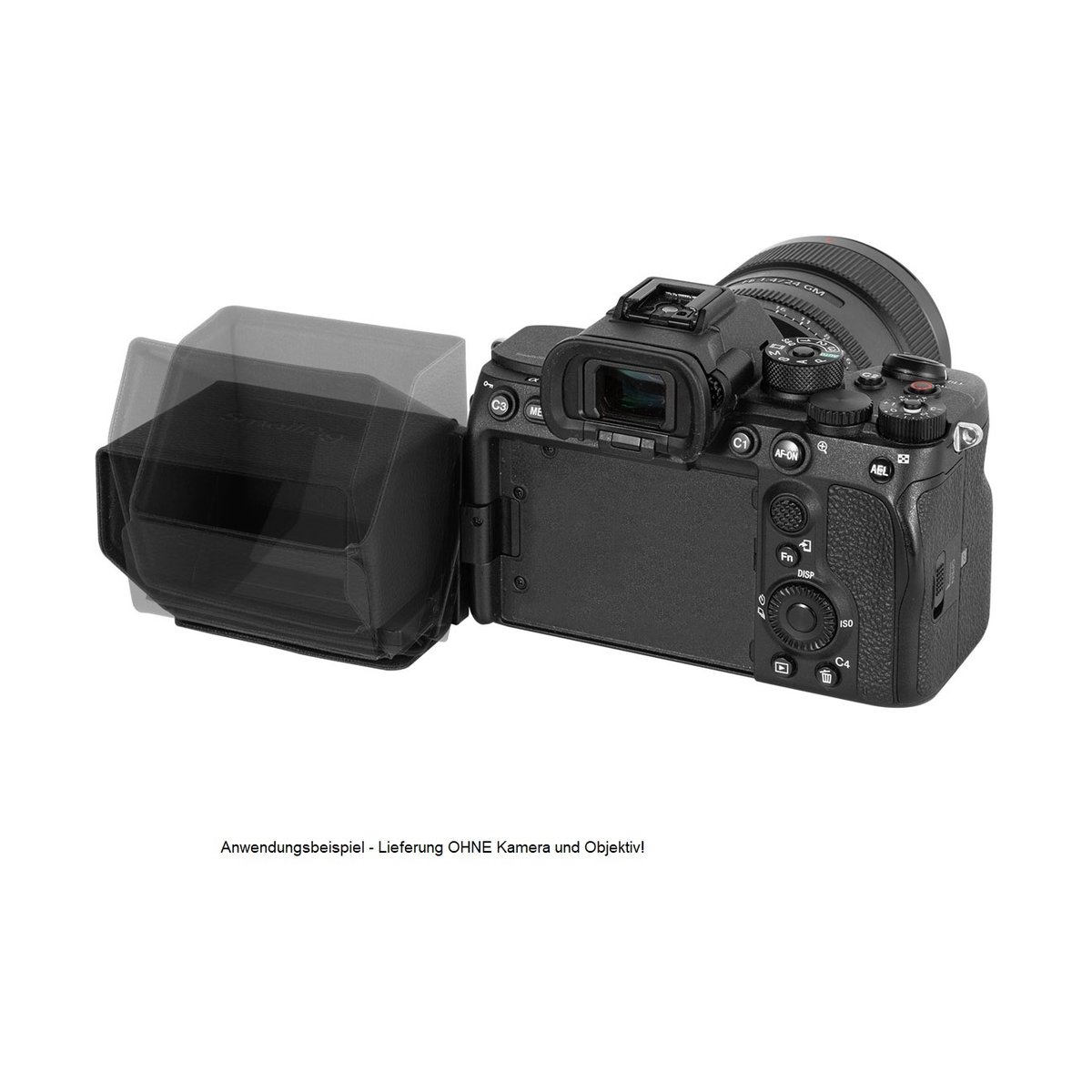 SmallRig 3206 Sonnenblende für SONY Alpha 7 IV/7S III/7C/ZV-1/FX3-Kamera - Anwendungsbeispiel: Rückansicht der Kamera mit montiertem und ausgeklapptem LCD-Sonnenschutz