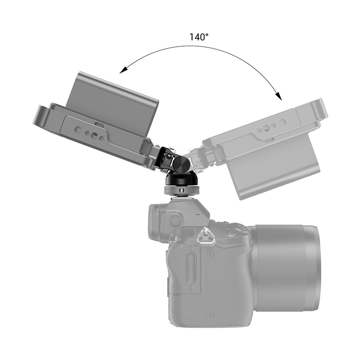 SmallRig 2346B Swivel&Tilt Monitor- Halterung kipp-/360° drehbar + Cold Shoe - Anwendungsbeispiel: Kugelgelenk-Halterung für Kamera-Zubehör mit 140° Neigungsbereich.