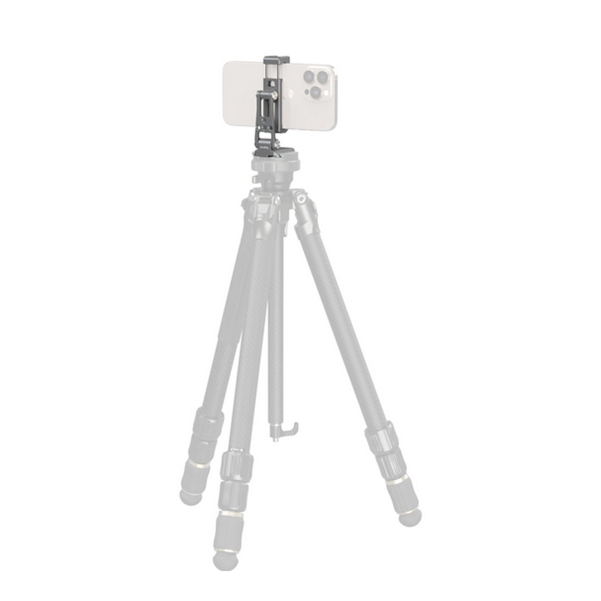 SmallRig 5338 Arca-Standard Phone Supp. Telefonklemme - Anwendungsbeispiel: Smartphone-Halterung mit Smartphone auf Stativ montiert