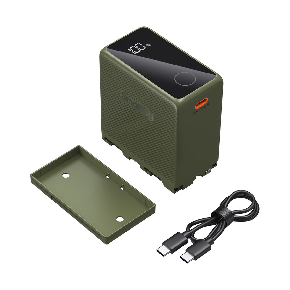 SmallRig 4577 NP-F970 grün, USB-C wiederaufladbarer Akku - Lieferumfang: Grüne Powerbank mit 100% Anzeige, abnehmbarer Bodenplatte und USB-C Kabel.