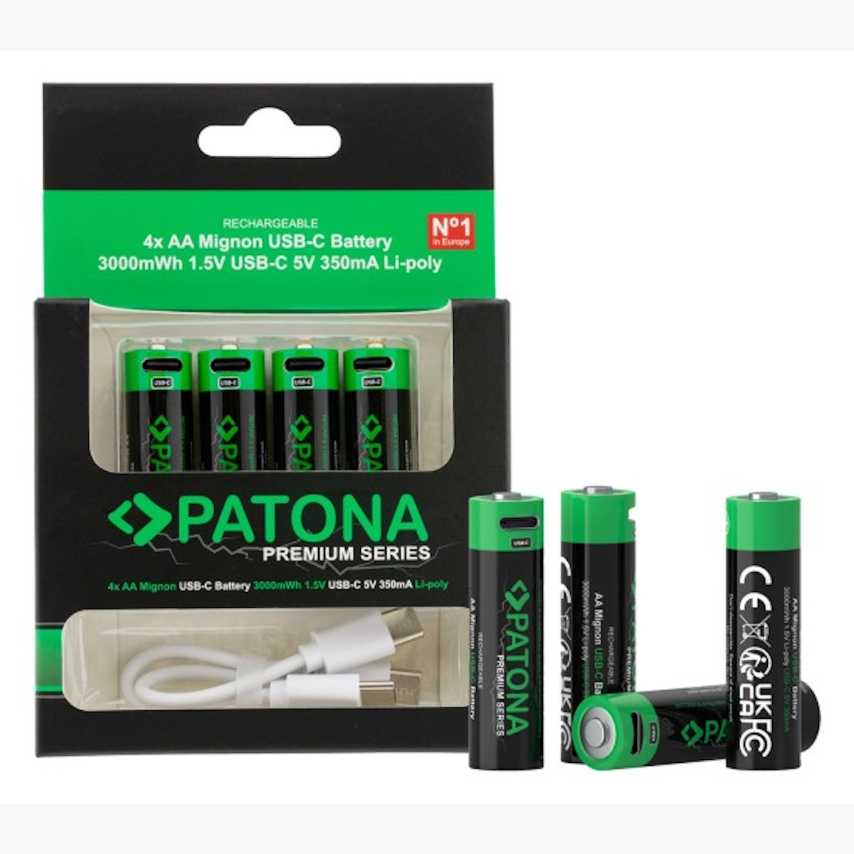                     Patona Premium USB-C 4x AA Mignon Akkus 3000 mWh
                                    