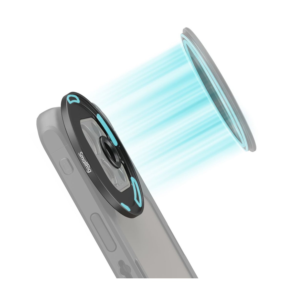 SmallRig 4585 Attachable Filter Adapter (T-Mount) 67 mm - Anwendungsbeispiel: Magnetischer Filter wird an Smartphone mit SmallRig Hülle befestigt.