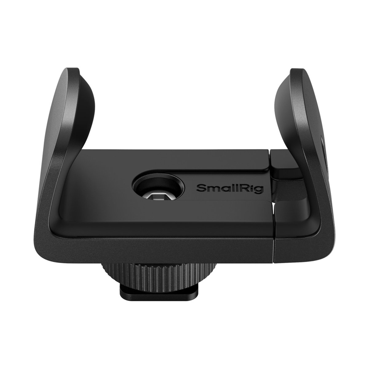 SmallRig 4600 Power Bank Clamp mit Cold Shoe Mount, Halterung - Seitenansicht der schwarzen SmallRig Smartphone-Halterung mit Cold-Shoe-Mount.