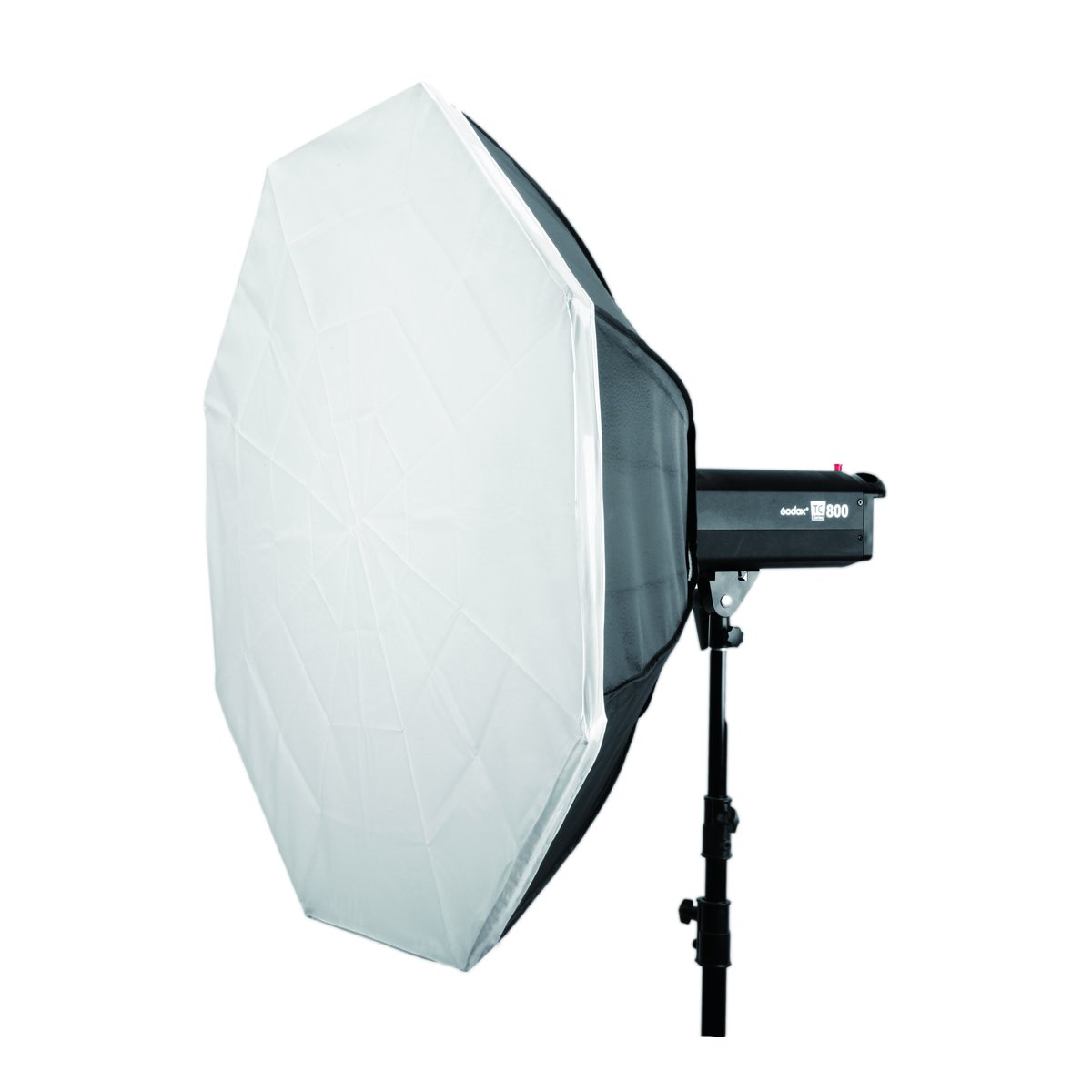 Godox Octa Softbox - 95cm - Seitenansicht Godox Studioblitz QT800 mit montierter Softbox