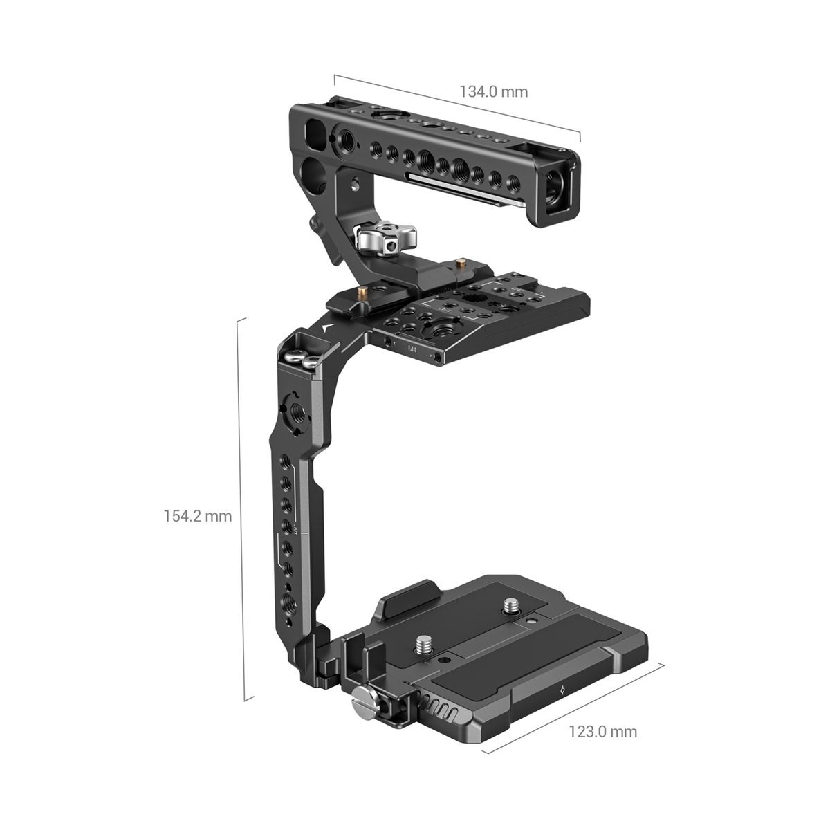 SmallRig 3899 Handheld-Cage Kit f. Canon EOS C70 - Bemaßte Ansicht des Kamera-Cages mit Längen-, Höhen- und Breitenmaßen. SmallRig 3899 Handheld-Cage Kit f. Canon EOS C70 - Bemaßte Ansicht des Kamera-Cages mit Längen-, Höhen- und Breitenmaßen.