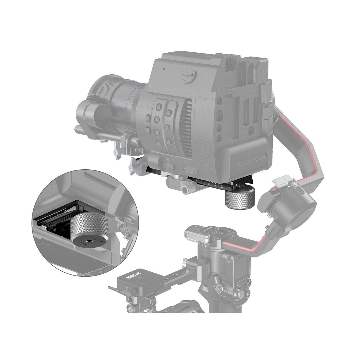 SmallRig 3031B Erweiterte QR-Platte für DJI RS 2 / Ronin-S / RS 3 / RS 3 Pro - ANWENDUNGSBEISPIEL: Montage einer Kamera auf Gimbal mit Detail der Feststellschraube