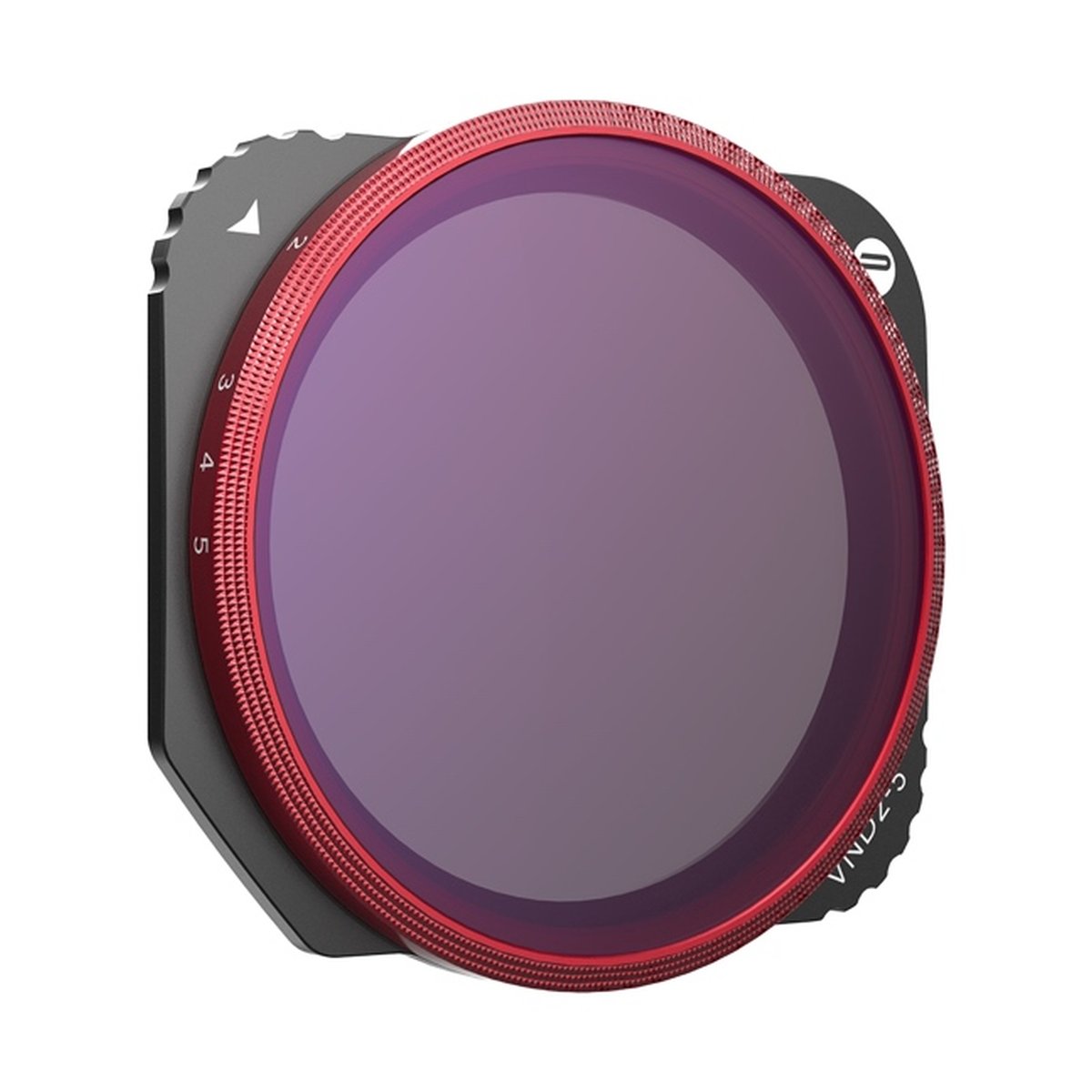 PGYTECH Mavic 3 Classic VND Filter (2-5 Stop) - Frontansicht des VNDZ-5 Kamerafilters mit lila Glas und rotem Drehring.