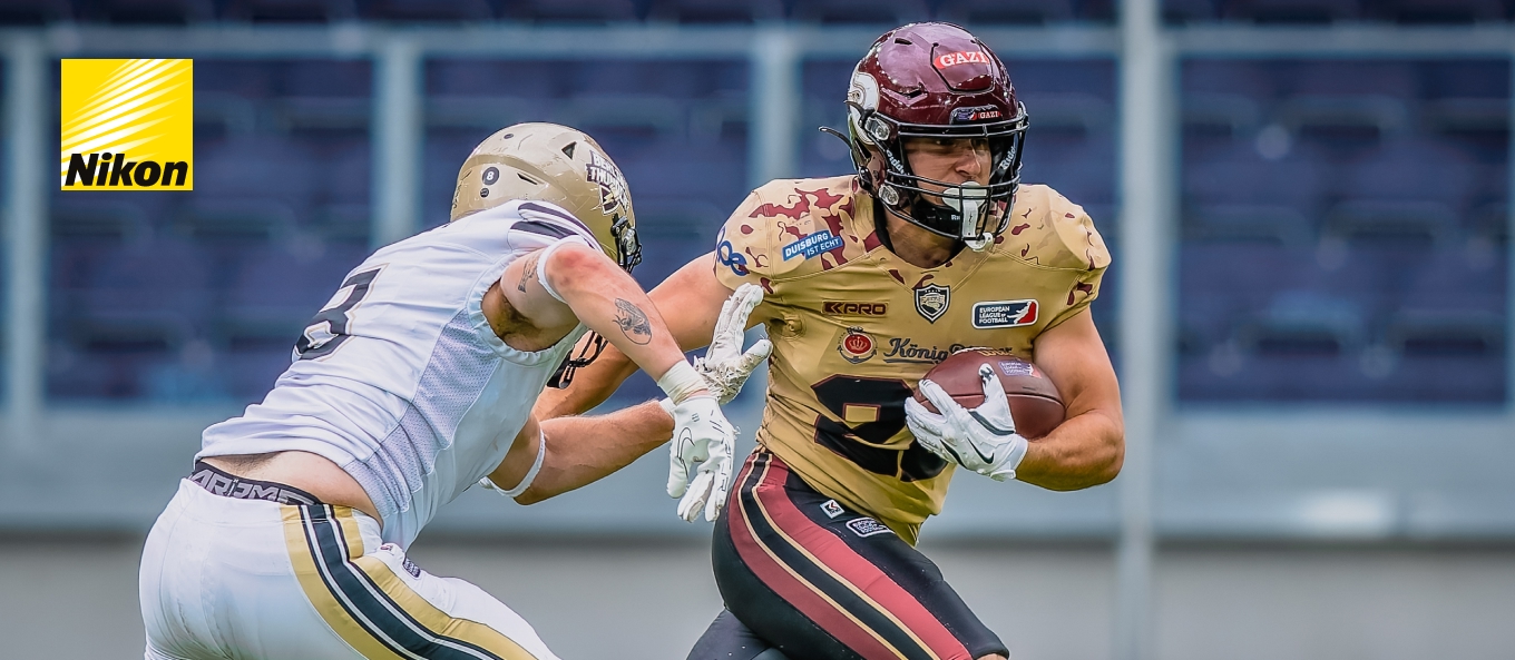American Football beim Sportfotografie Workshop mit Nikon Z-Kameras – Bild 1 Actionreiche Szene beim American Football, aufgenommen während des Sportfotografie Workshops mit Nikon Z-Kameras.
