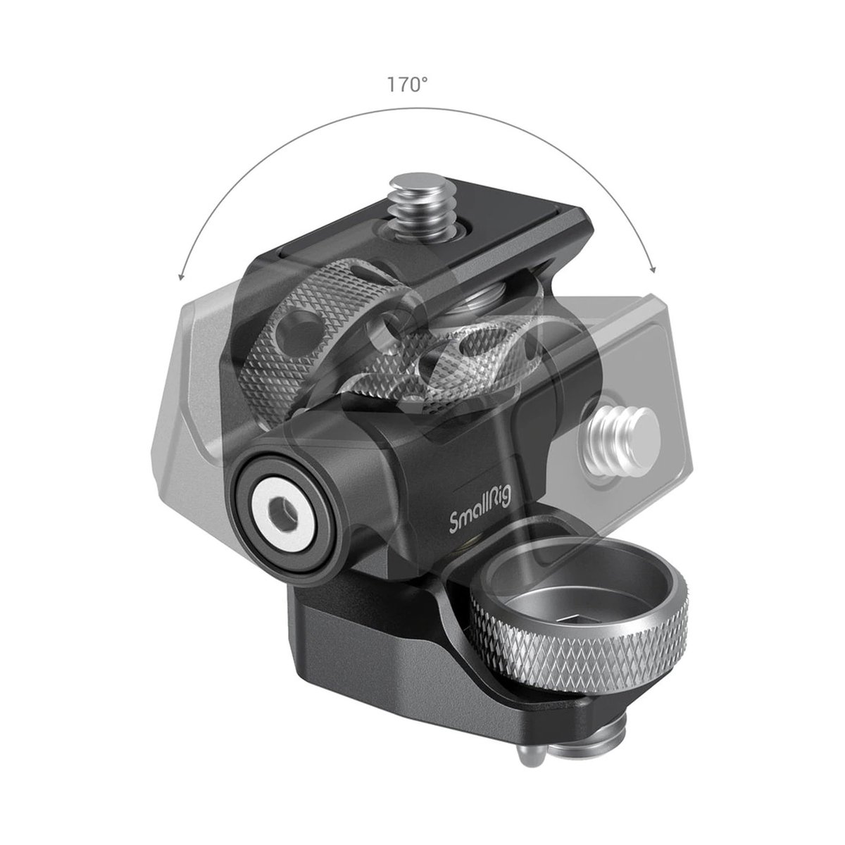 SmallRig 2903B Monitorhaltung mit Arri-Style Montage - Funktionsansicht: SmallRig Gelenkarm zeigt seinen 170 Grad Schwenkbereich.