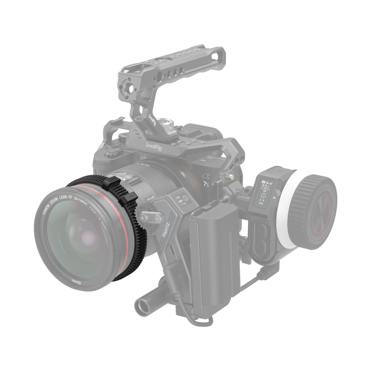 SmallRig 4186 Seamless Focus Gear Ring Kit, Fokus-Zahnriemen-Kit - Detailansicht: Zahnring am Objektiv für Follow Focus