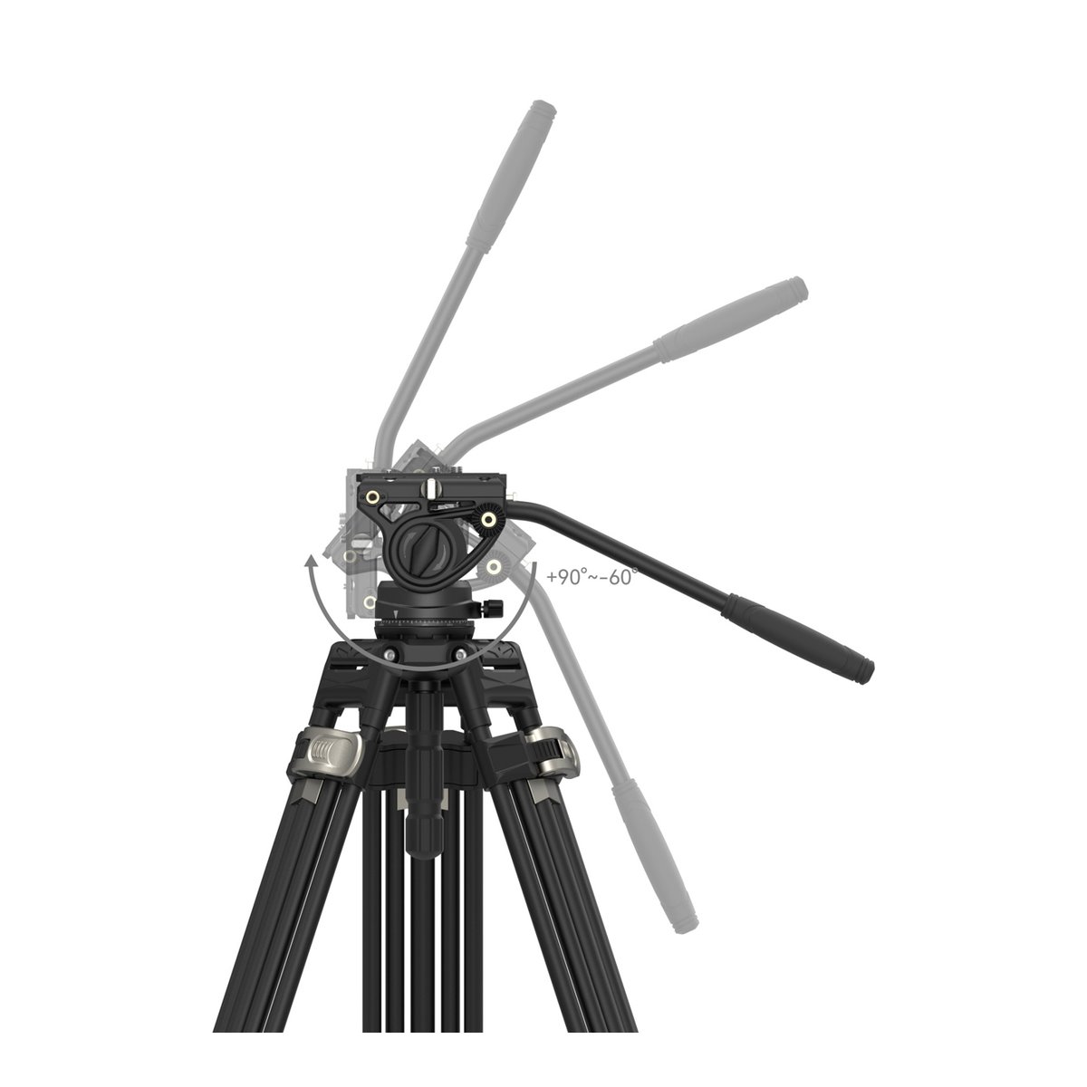 SmallRig 4163 FreeBlazer Heavy Duty Stativ Kit - DETAILANSICHT NEIGEBEREICH DES FLUIDKOPFES AM STATIV