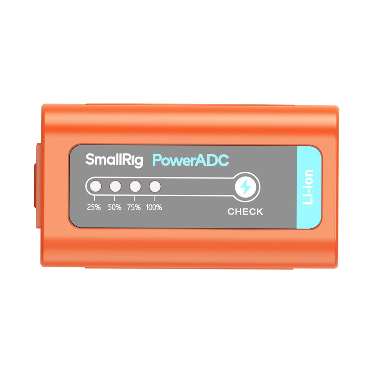 SmallRig 4972 NP-F970 USB-C Rechargeable Camera Battery (Orange) - Frontansicht des SmallRig PowerADC mit Batteriestandsanzeige