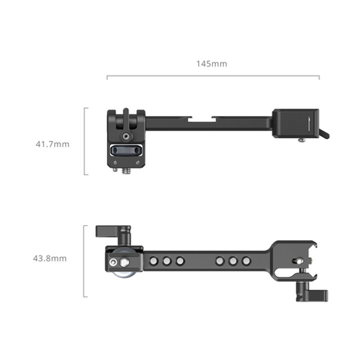SmallRig 5337 Monitor Mount for DJI RS Series - Zwei Ansichten des Produkts mit Abmessungen