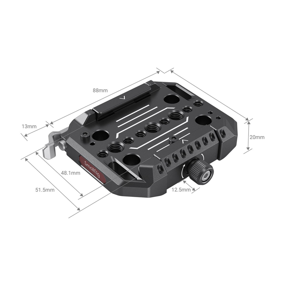 SmallRig 2887B Drop-In Basisplatte, Manfrotto, kompatibel zu 501PL QR-Platte - Produktabmessungen in isometrischer Ansicht