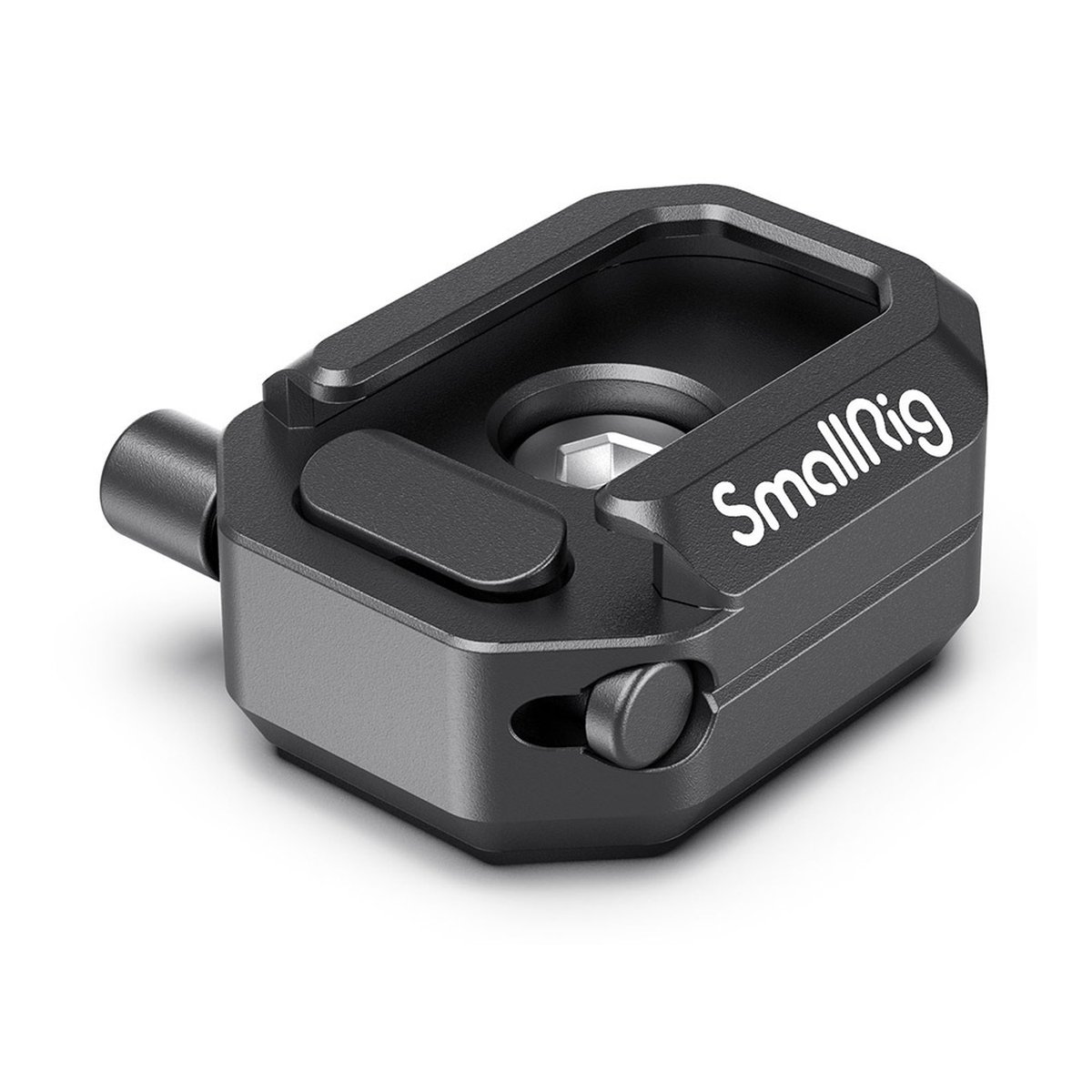 SmallRig 2797 Multifunktions Cold Shoe Montage mit Sicherheitsfreigabe - GESAMTANSICHT: Dunkelgrauer SmallRig Kamera-Adapter von oben.