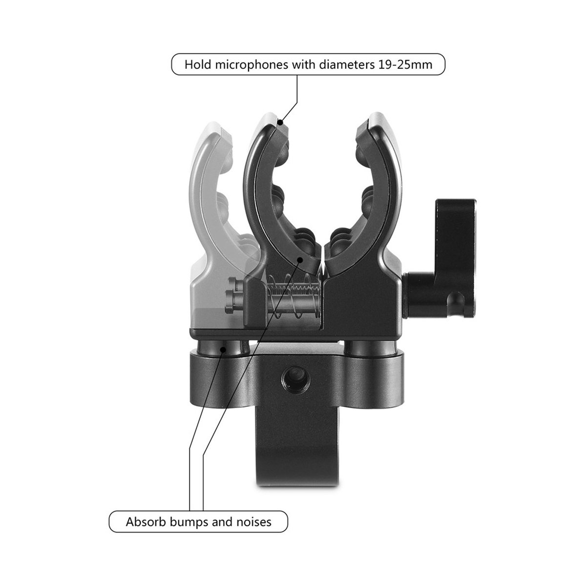 SmallRig 1993B Universal Shotgun Mikrofon Halterung - Funktionsansicht: Mikrofonhalter für 19-25mm Durchmesser mit Stoßdämpfung