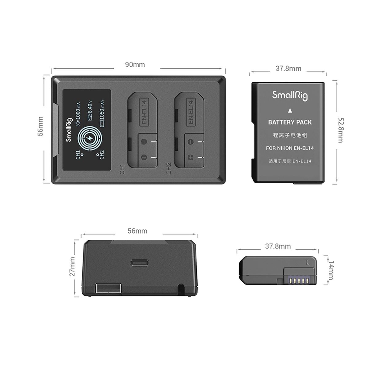 SmallRig 3819 EN-EL14 Akku- und Ladegerät-Kit für Kamera Nikon