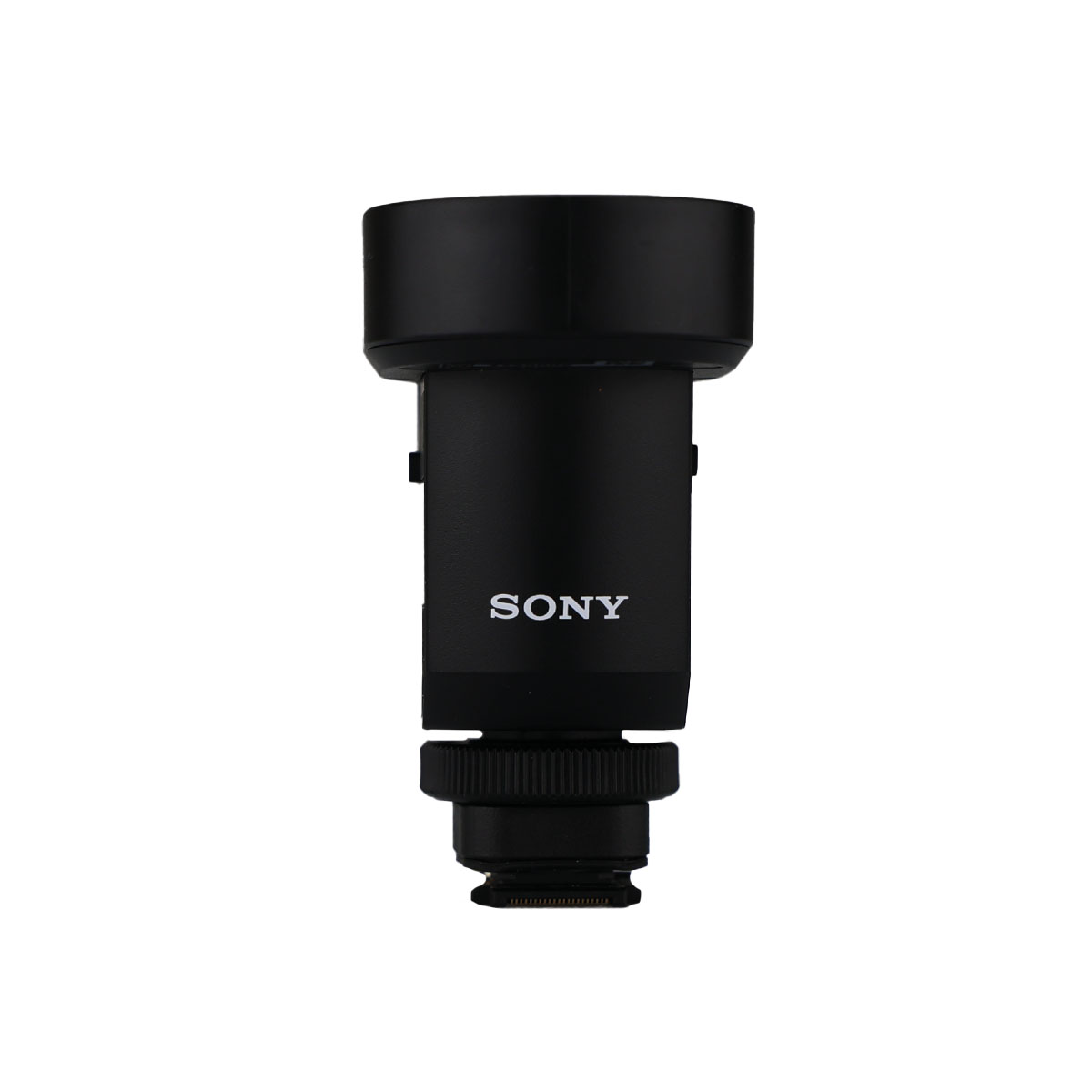 Das Sony ECM-M1 Shotgun Mikrofon von der Rückseite auf weißem Hintergrund fotografiert