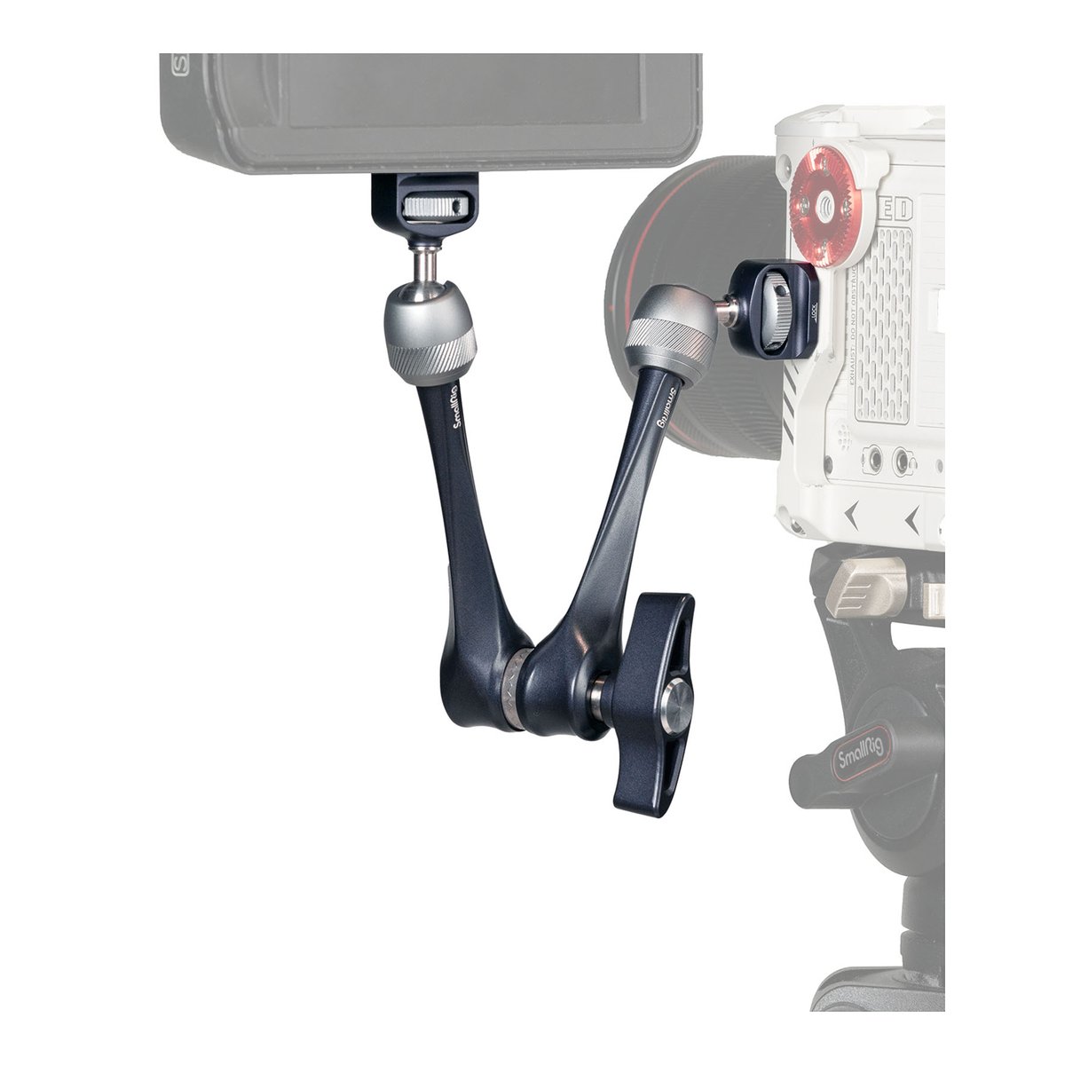SmallRig 3959 Rosette Arm (11") - Anwendungsbeispiel: SmallRig Gelenkarm verbindet Monitor mit Kamera.