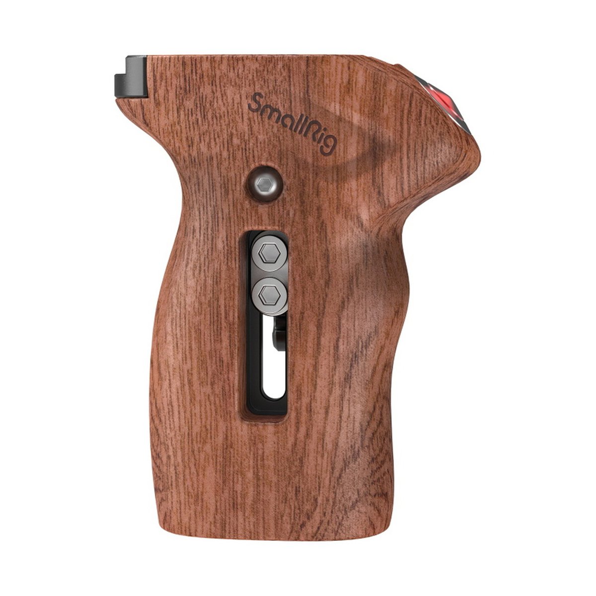 SmallRig 3323 Seiten Handle mit Gewinde und Record Start/Stop Fernauslöser - Frontansicht des SmallRig Holzgriffs für Kamera-Rigs
