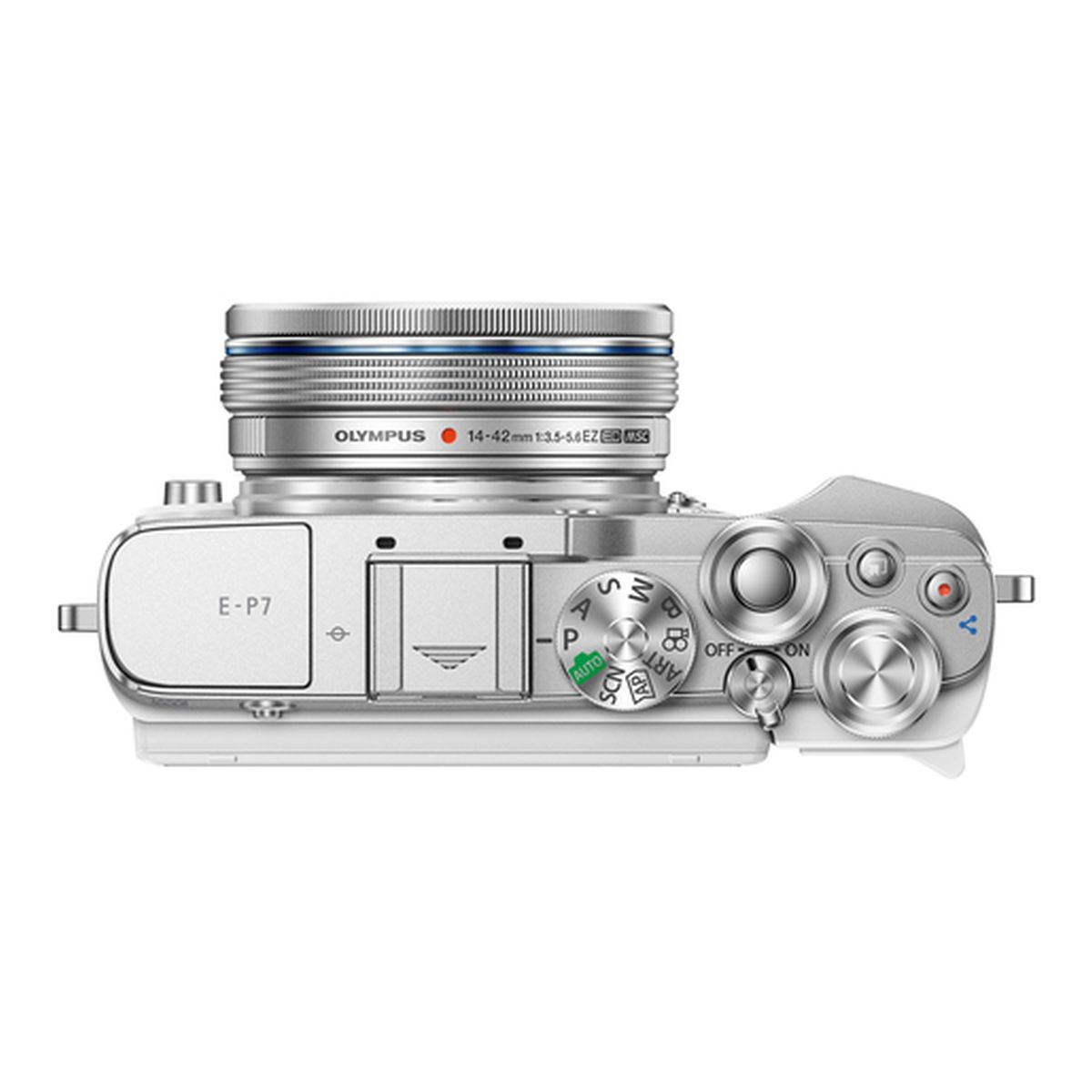 OM System PEN E-P7 Gehäuse Weiß + OM System M.Zuiko ED 14-42 mm 1:3,5-5,6 EZ Pancake Silber