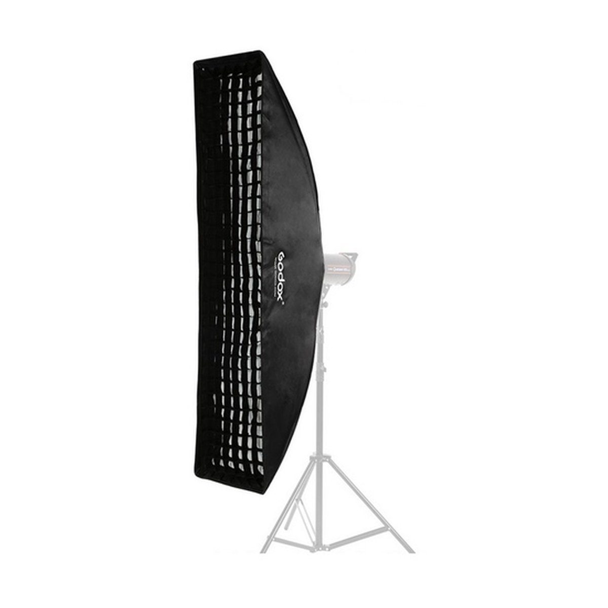 Godox Softbox Bowens Mount + grid 40x180cm - Godox Strip Softbox mit Grid auf Stativ, Schrägansicht