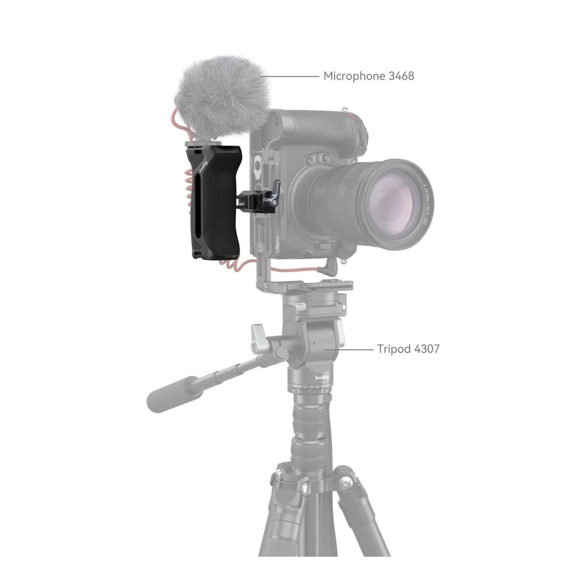 SmallRig 4416 Arca-Typ Seitenhandgriff - Anwendungsbeispiel: Kamera-Rig mit Seitenhandgriff, Mikrofon 3468 und Stativ 4307