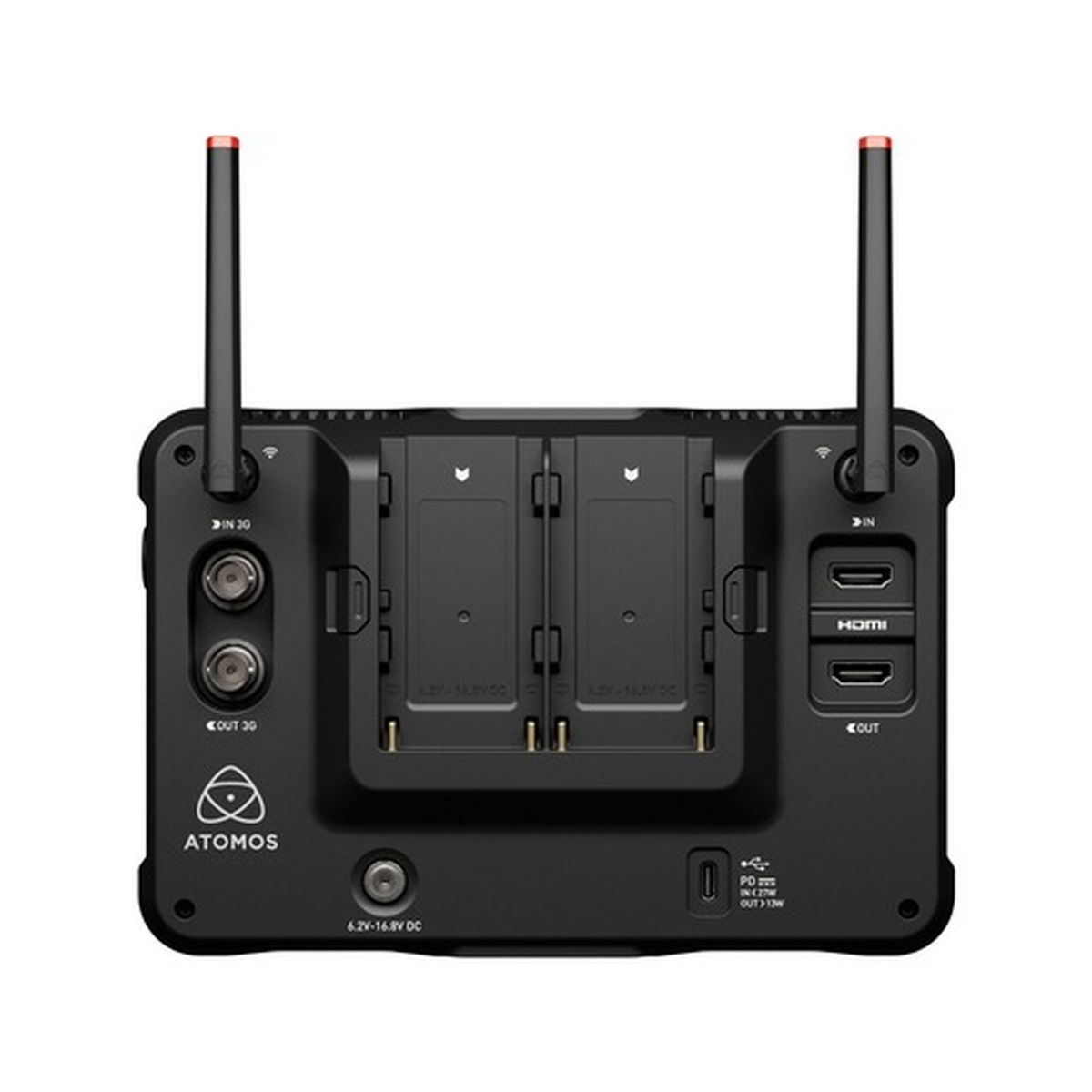 Atomos Shinobi 7 RX Monitor Rückansicht mit Antennen
