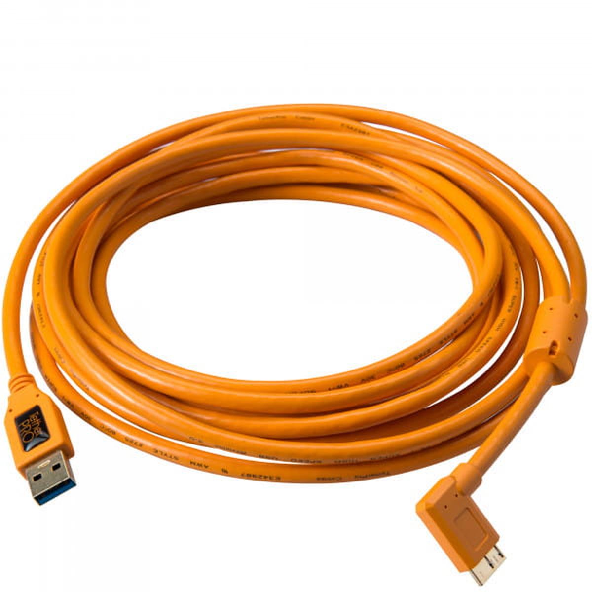 Tether Tools TetherPro USB-Datenkabel für USB 3.0 an USB 3.0 Micro-B 4,6 m, rechtsgewinkelt (Orange)
