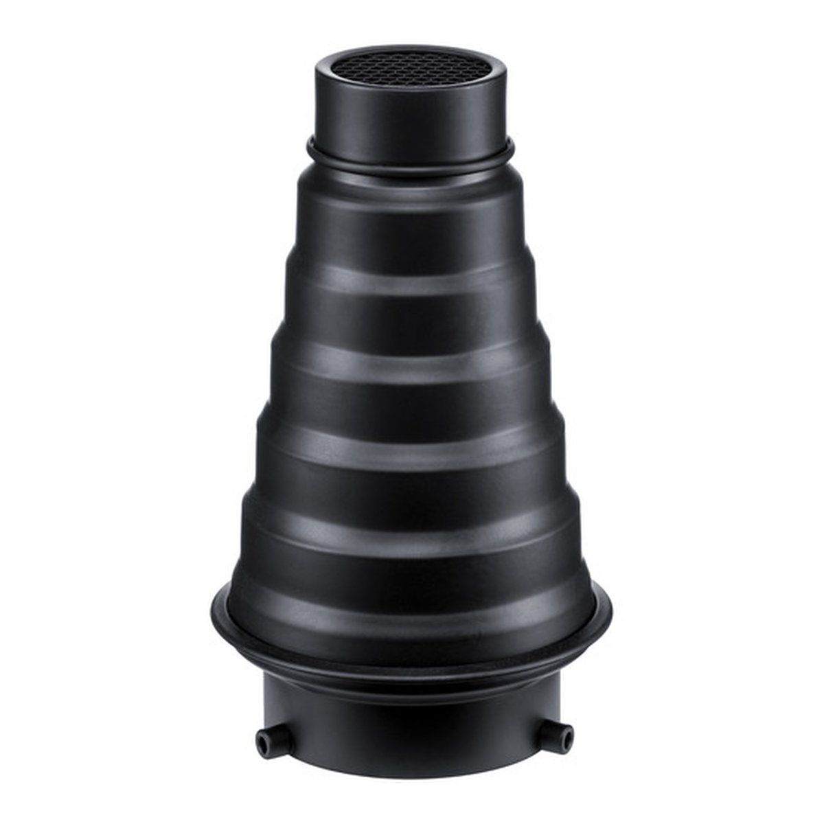 Godox Snoot SN-01 mit Honey Comb - Bowens - Frontansicht eines schwarzen konischen Lichtformers mit Wabengitter.