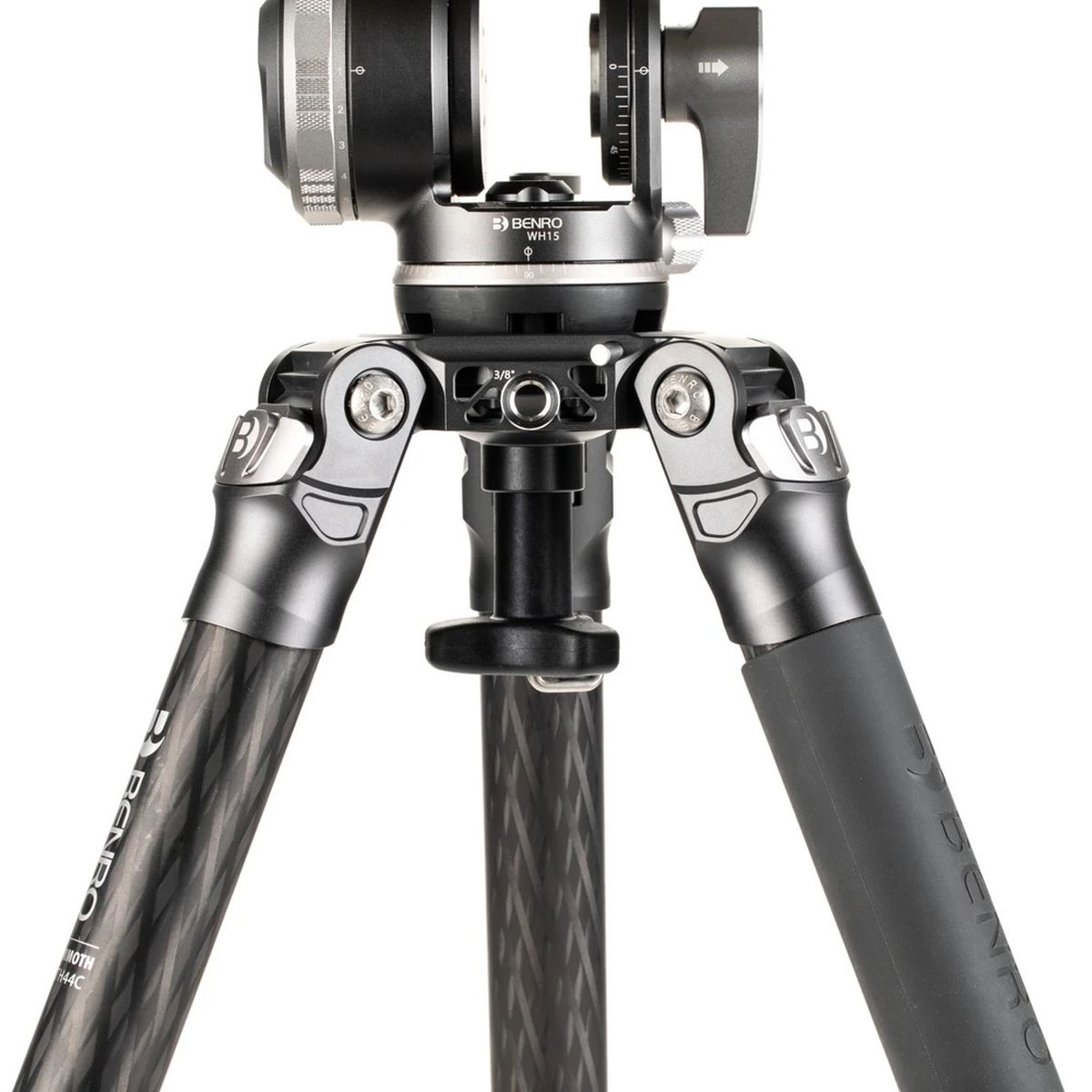 Benro Mammoth TMTH44C CF-Stativ mit WH15 Wildlife-Kopf Nahaufnahme Nivellierkugel und Stativbeine