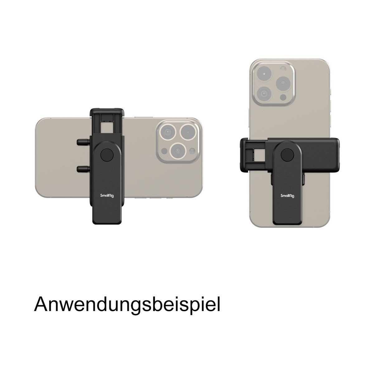 SmallRig 4366 Smartphone Halterung - Anwendungsbeispiel: Smartphone-Klemme mit Telefon in Quer- und Hochformat.