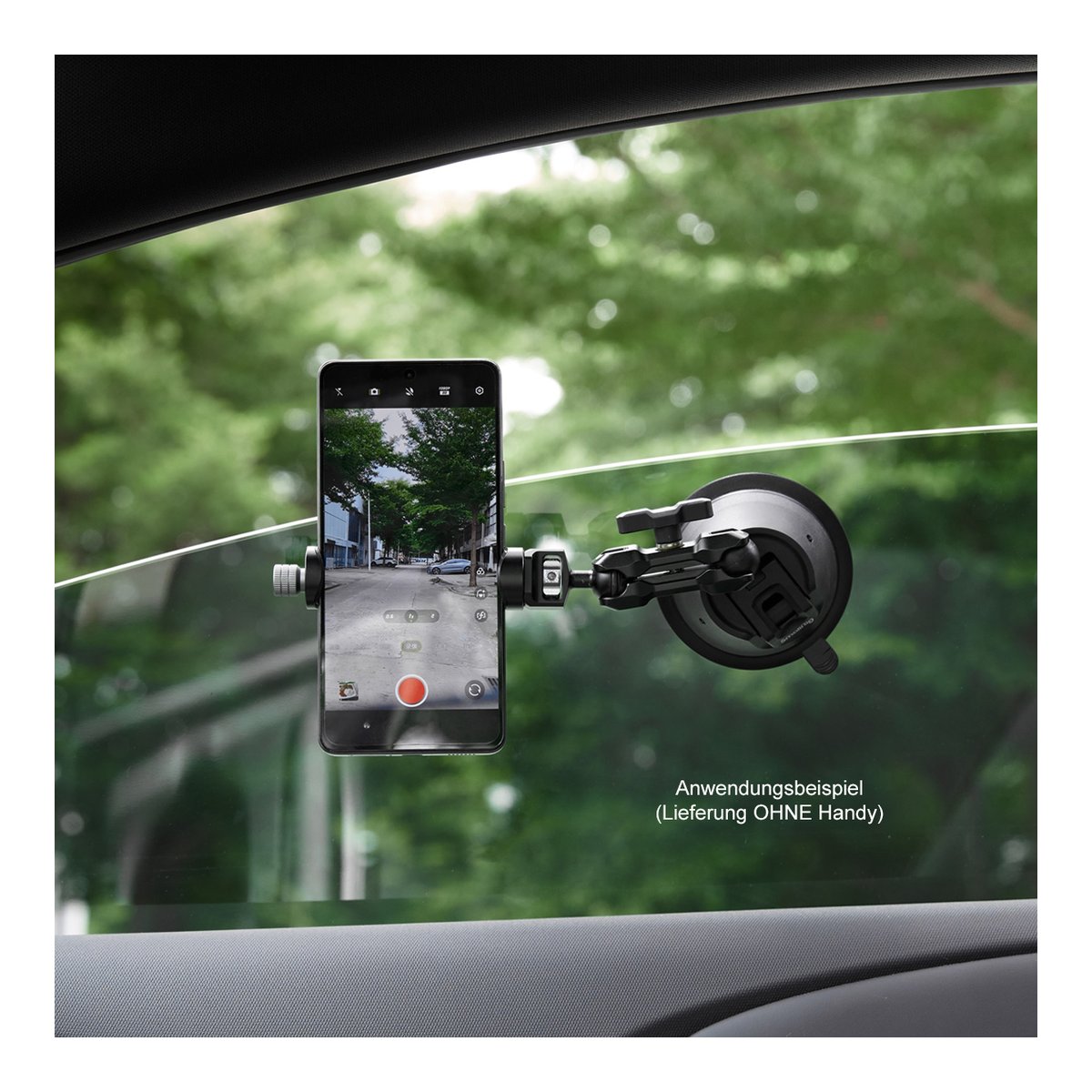 SmallRig 4275 SC-1K Portable Suction Cup Mount Support Kit, Saugnapf+Handyhalter - Anwendungsbeispiel: Handyhalterung mit Saugnapf am Autofenster befestigt.