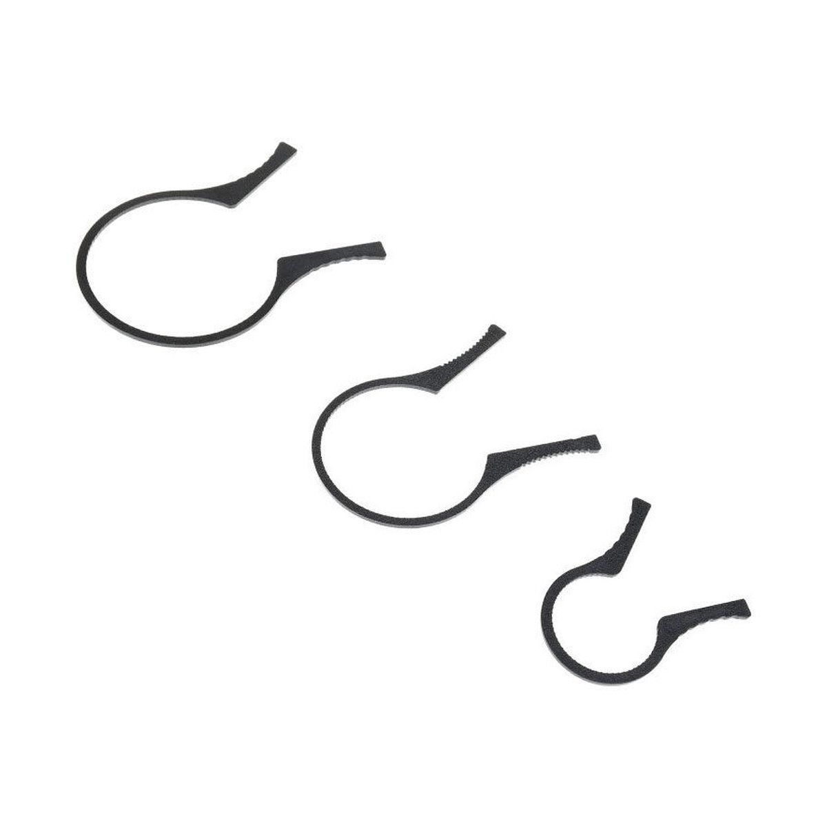 Caruba Filterklemme (Komplettes Set) - Detailansicht: Drei schwarze, offene Ringklemmen.