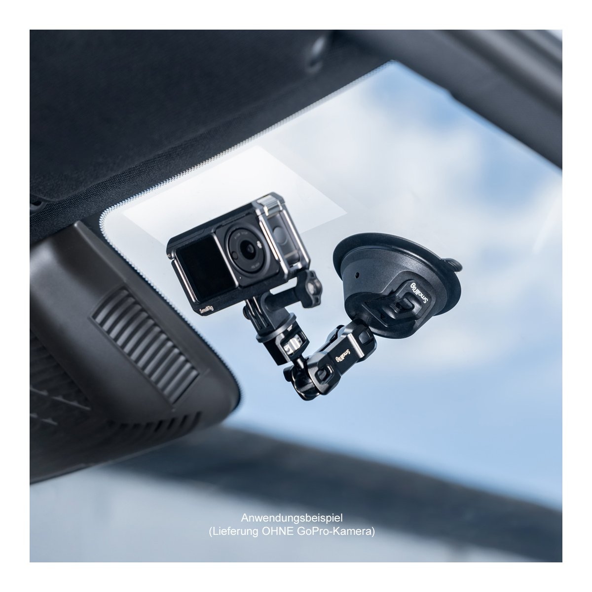 SmallRig 4275 SC-1K Portable Suction Cup Mount Support Kit, Saugnapf+Handyhalter - Anwendungsbeispiel der Kamerahalterung mit Saugnapf an der Windschutzscheibe eines Autos