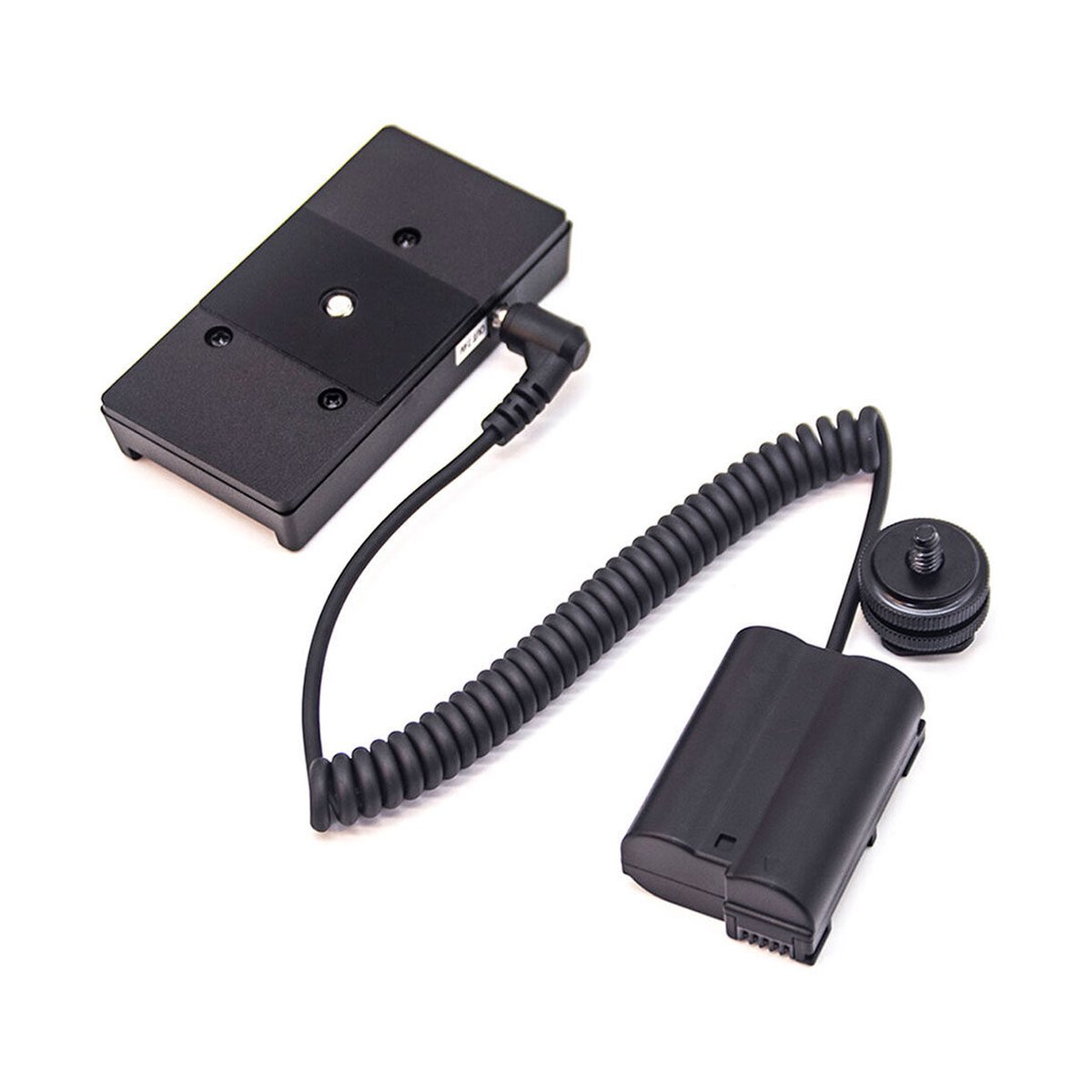 Caruba Nikon EN-EL15 Volldekodierung Dummy-Batterie +F970 Batteriezwickel (Federkabel) - Lieferumfang: Batterieplatte, Dummy-Akku, Spiralkabel, Kaltschuhadapter